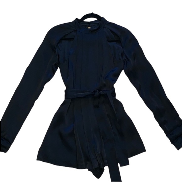 C/Meo Black Satin Can't resist long sleeve cut out Romper - Picture 2 of 6